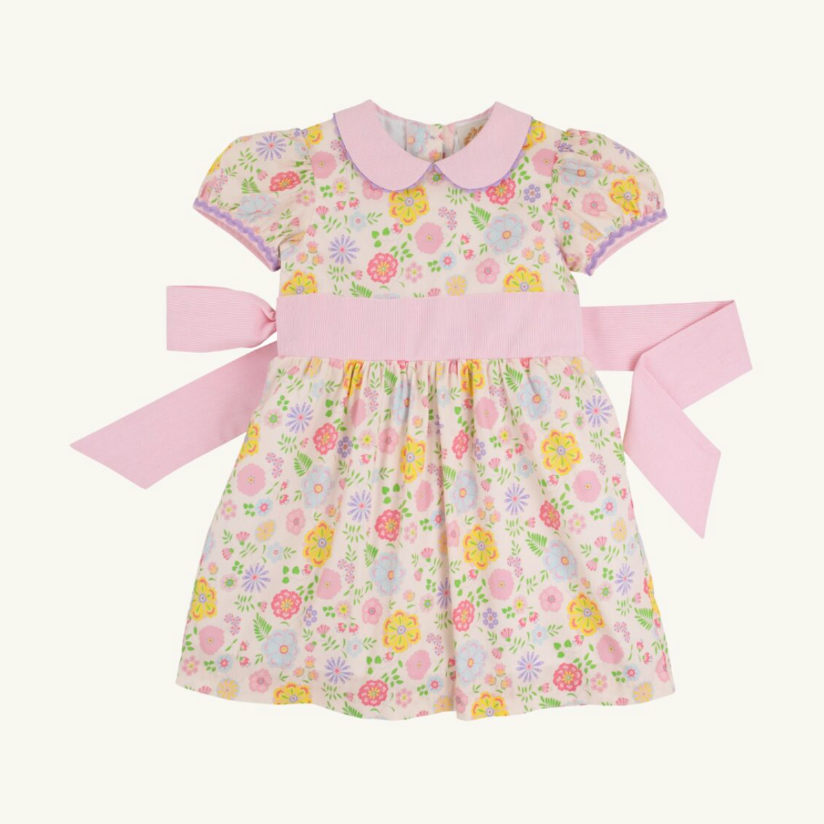 Cindy Lou Sash Dress - Broadcloth: Boca Grande Begonia/Hamptons Hot Pink Pique Stripe