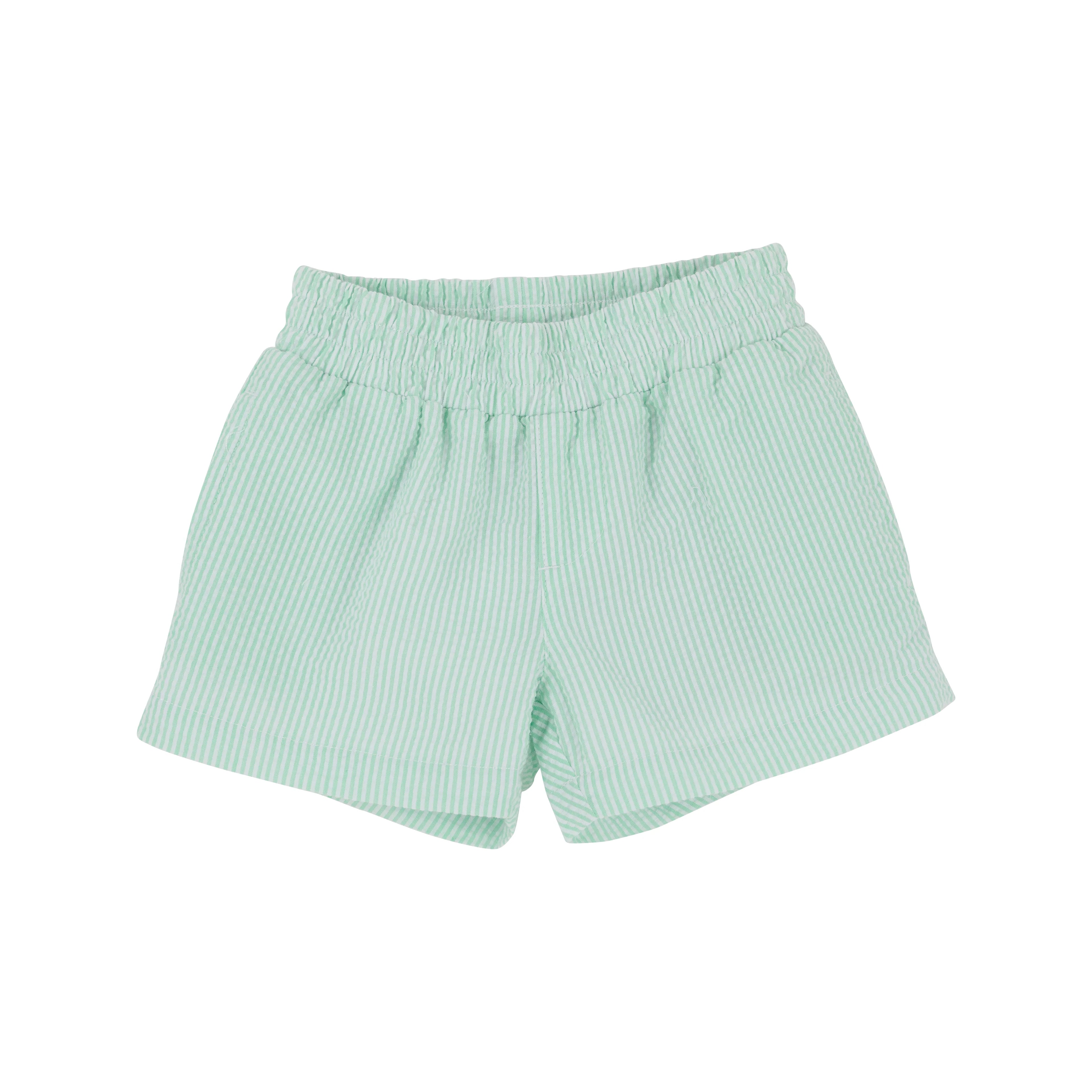 TBBC Seersucker Sheffield Shorts: Grace Bay Green with Worth Ave White