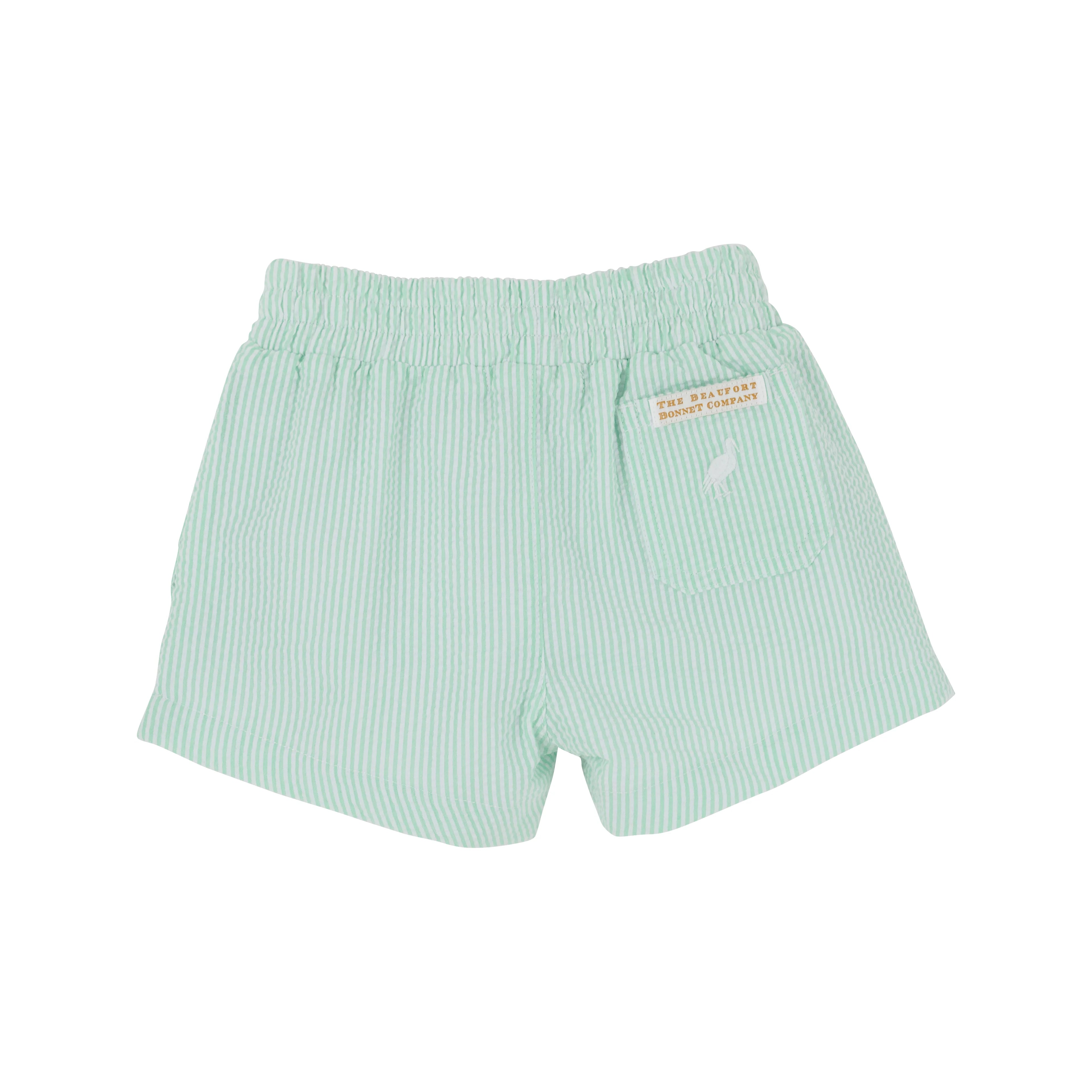 TBBC Seersucker Sheffield Shorts: Grace Bay Green with Worth Ave White