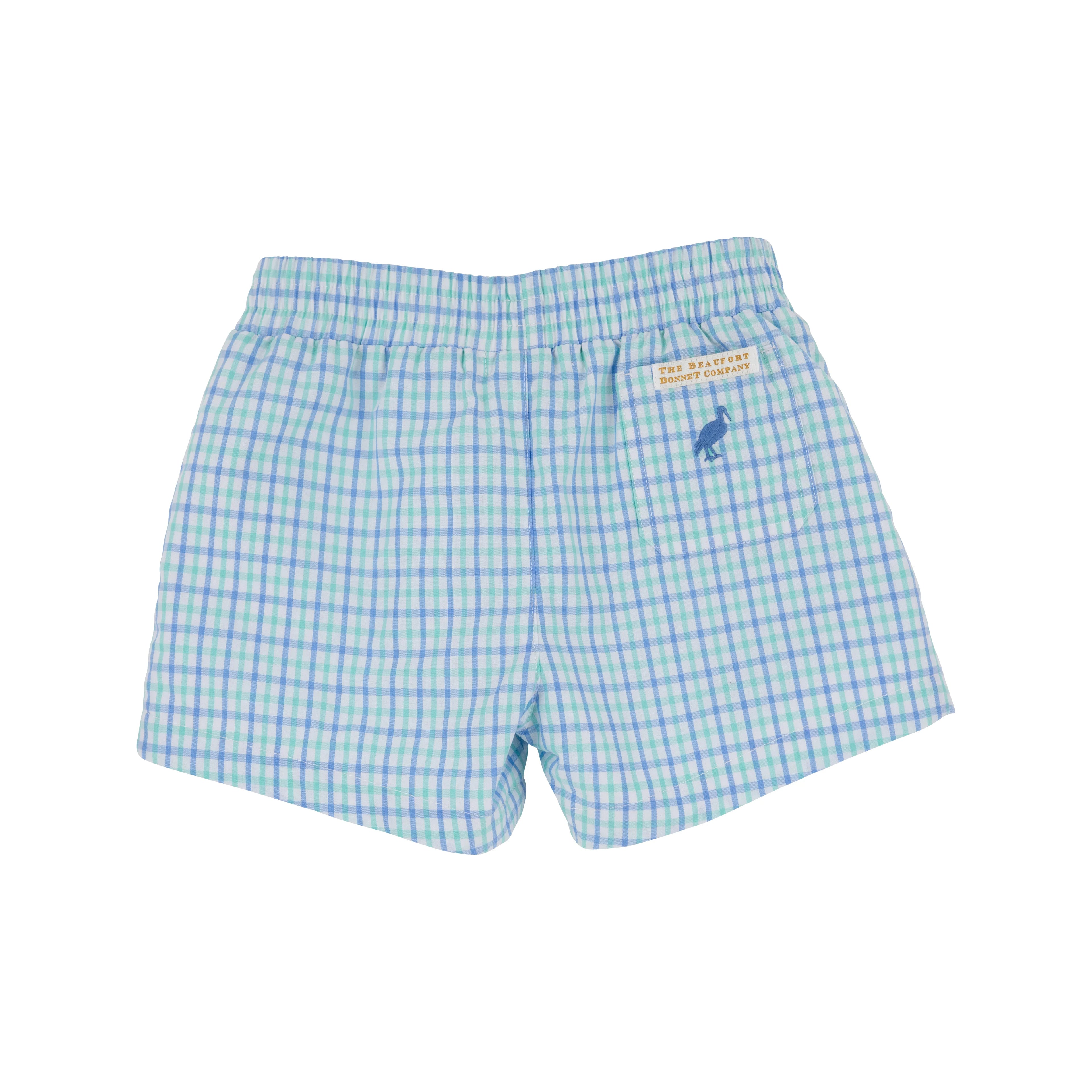 TBBC Sheffield Shorts: Sunrise Blvd Blue &amp; Turks Teal Chandler Check with SBB Stork