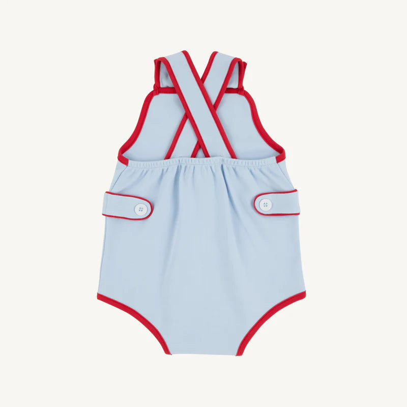 TBBC Pima Skipper Sunsuit: Buckhead Blue with Richmond Red
