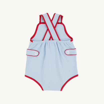 TBBC Pima Skipper Sunsuit: Buckhead Blue with Richmond Red