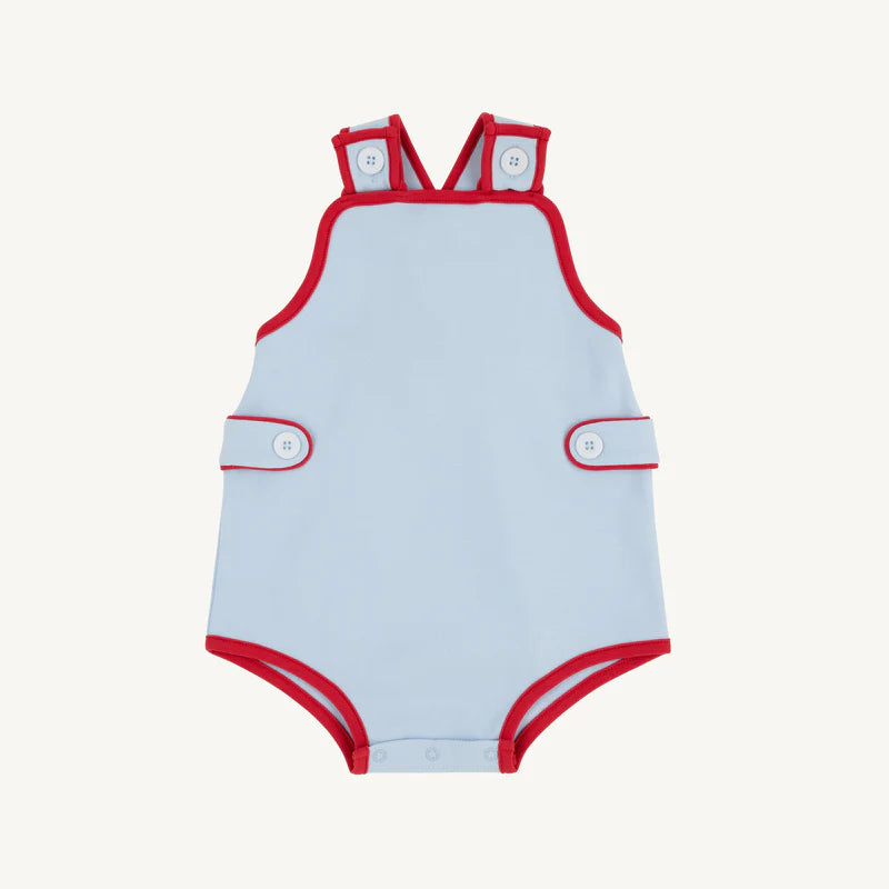 TBBC Pima Skipper Sunsuit: Buckhead Blue with Richmond Red