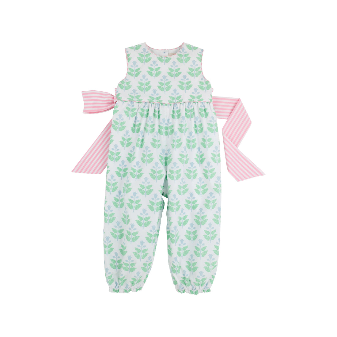 TBBC Broadcloth Sleveeless Rebecca Romper: Hanover Hand Block with Pier Park Pickney Pink Stripe