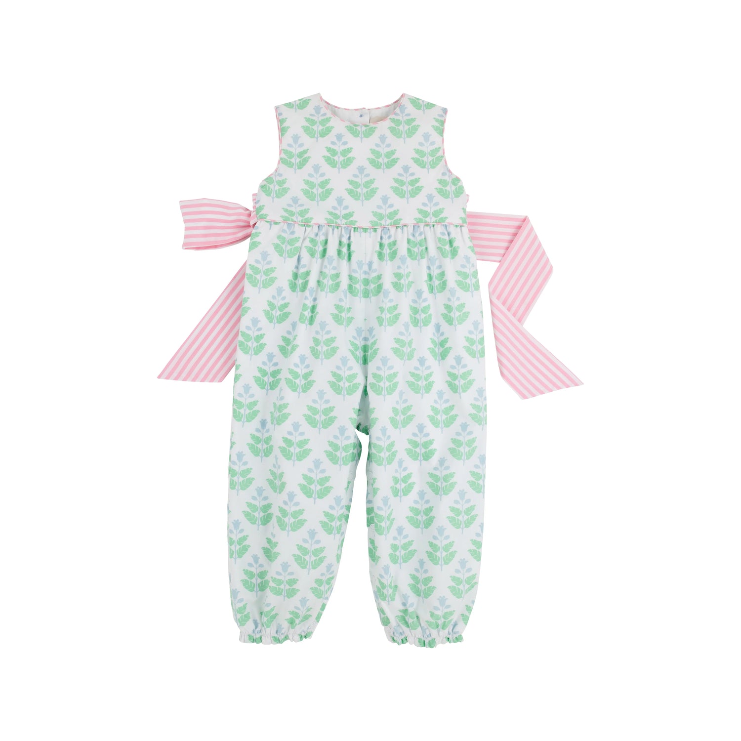 TBBC Broadcloth Sleveeless Rebecca Romper: Hanover Hand Block with Pier Park Pickney Pink Stripe