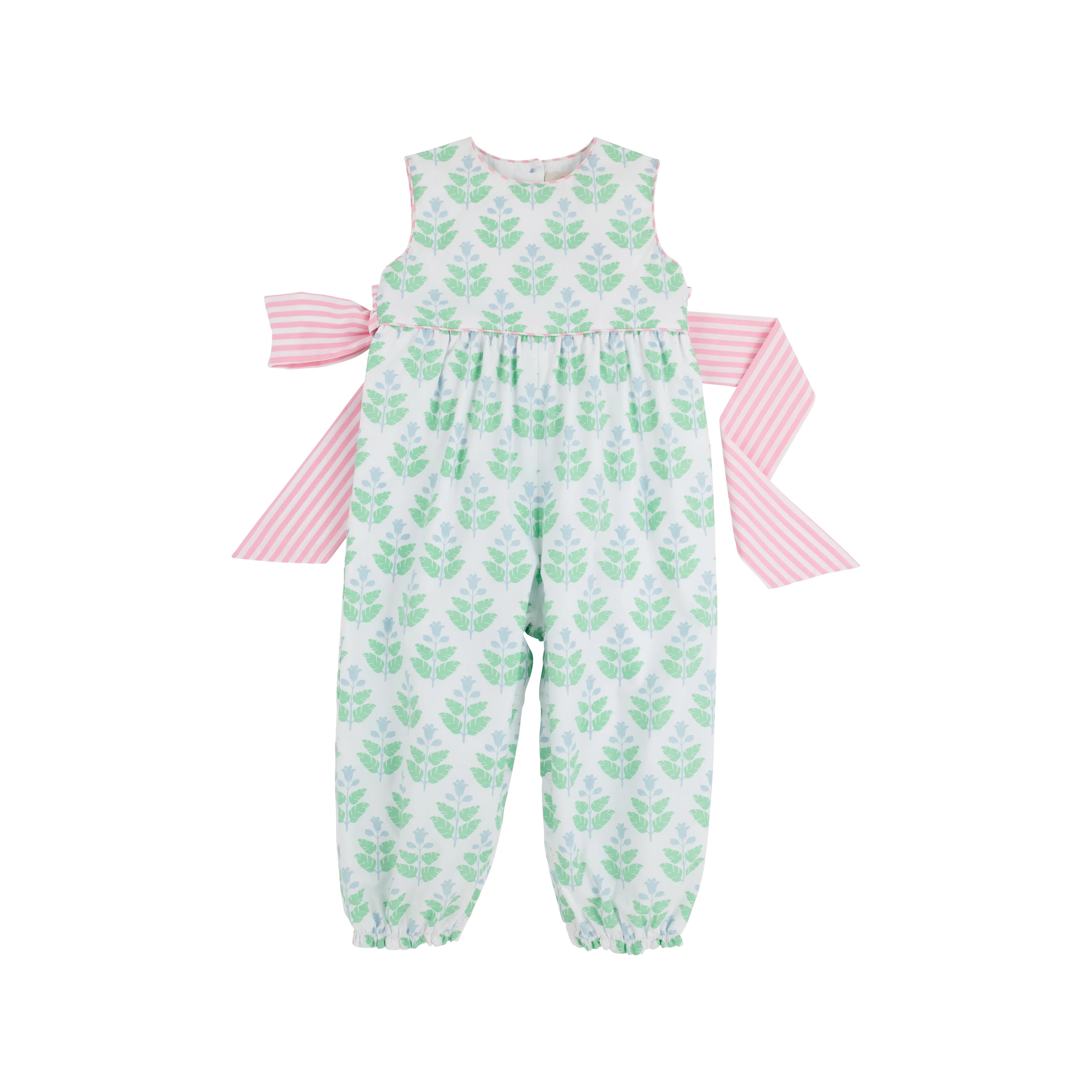 TBBC Broadcloth Sleveeless Rebecca Romper: Hanover Hand Block with Pier Park Pickney Pink Stripe