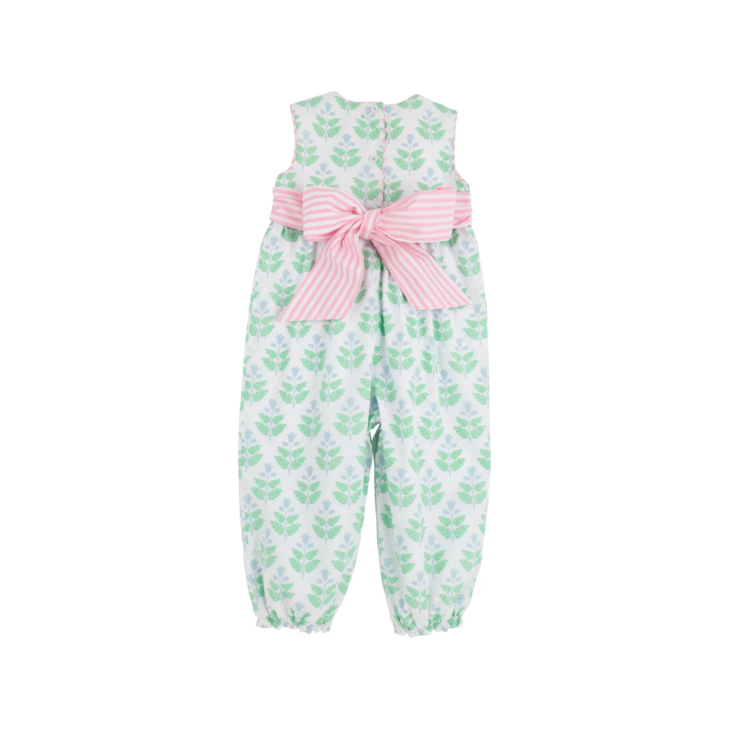 TBBC Broadcloth Sleveeless Rebecca Romper: Hanover Hand Block with Pier Park Pickney Pink Stripe