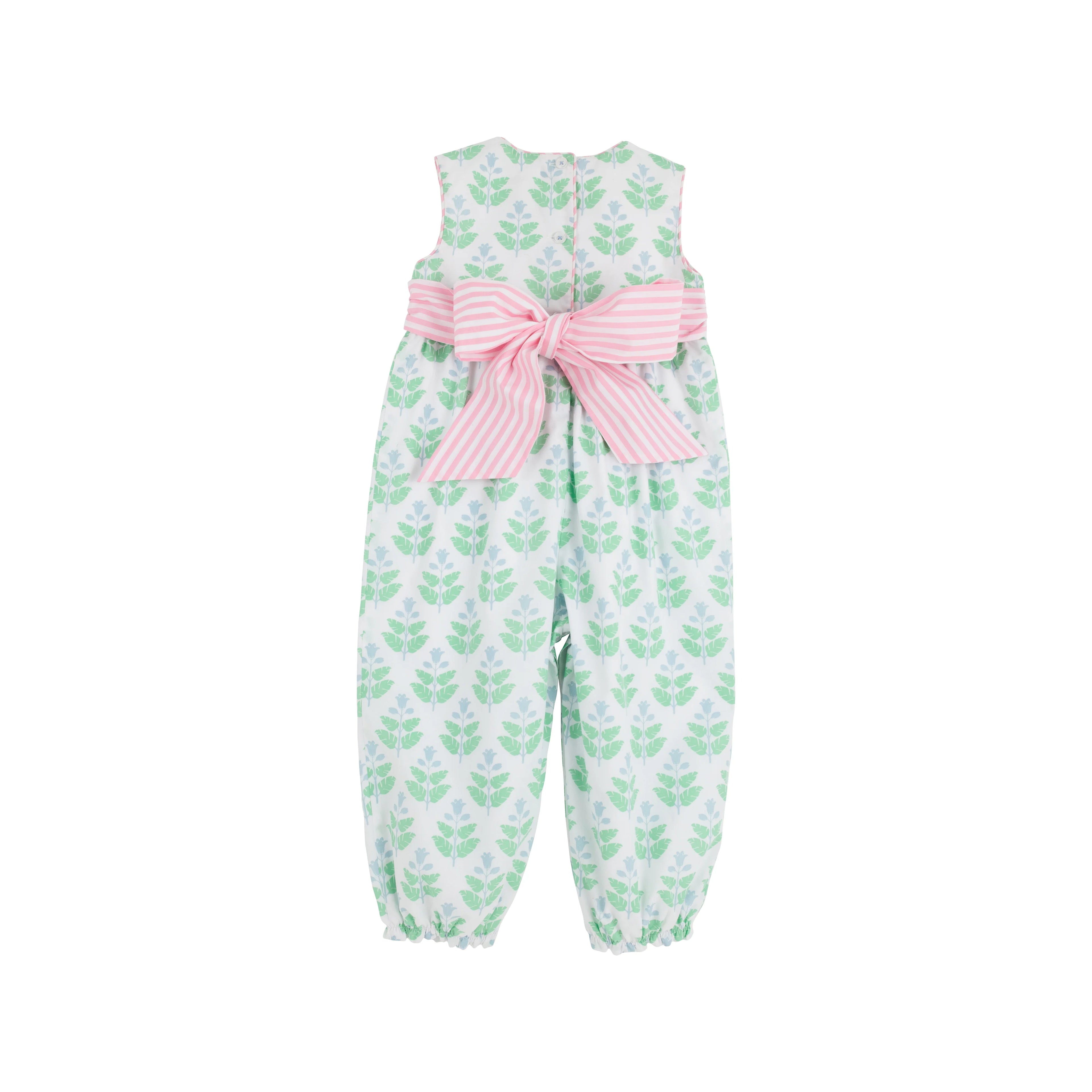 TBBC Broadcloth Sleveeless Rebecca Romper: Hanover Hand Block with Pier Park Pickney Pink Stripe