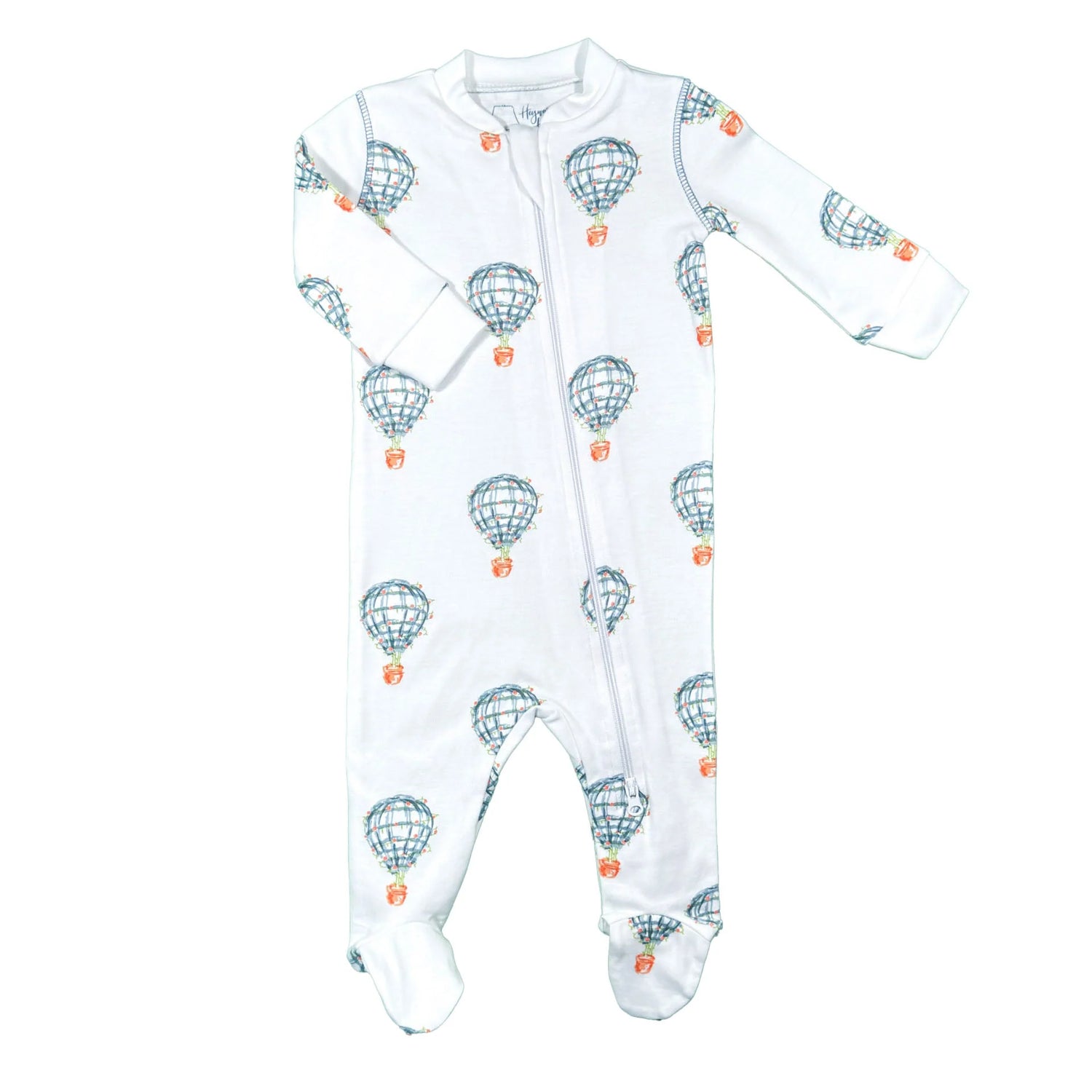 Blue Hot Air Balloon Printed Zippered Footie