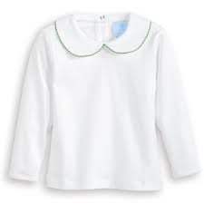 Bella Bliss LS Pima Peter Pan Tee - White w/Green Trim