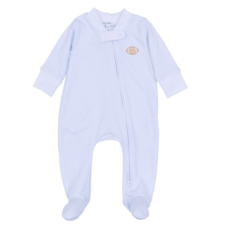 Touchdown Cutie Embroidered Zipper Footie: Light Blue