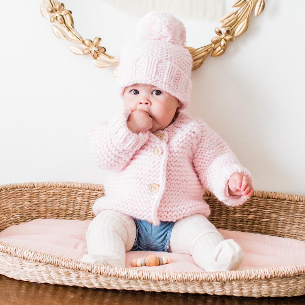 Garter Kint Cardigan Sweater: Blush Pink