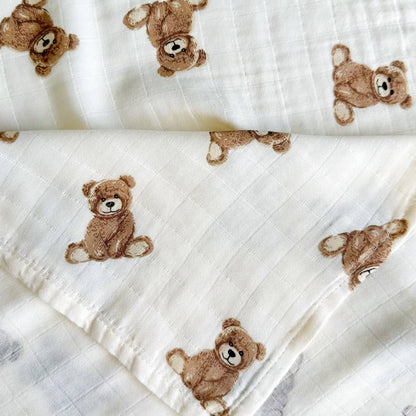 Muslin Swaddle Blanket: Teddy Bear Print