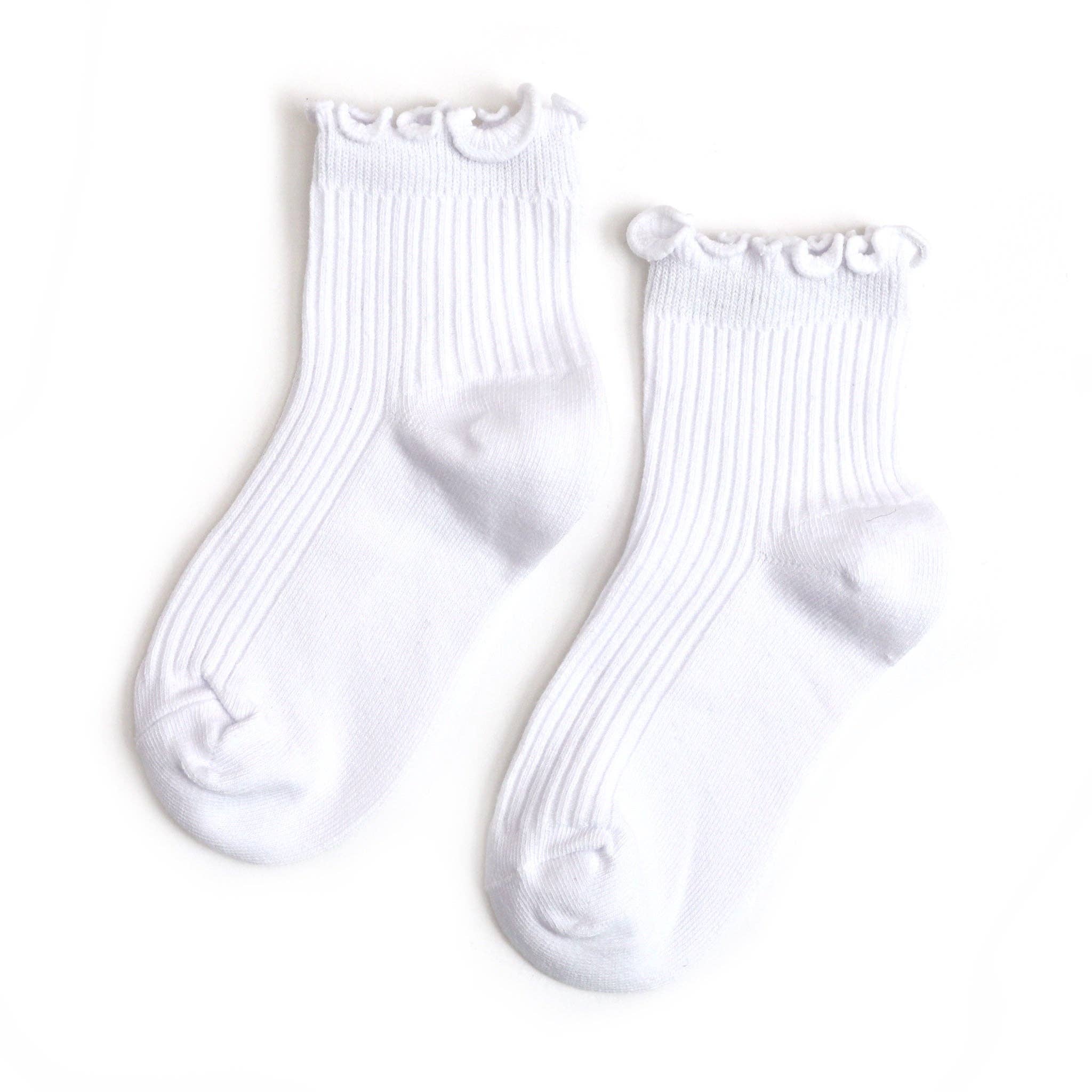 Ribbed Lettuce Trim Midi Socks: White