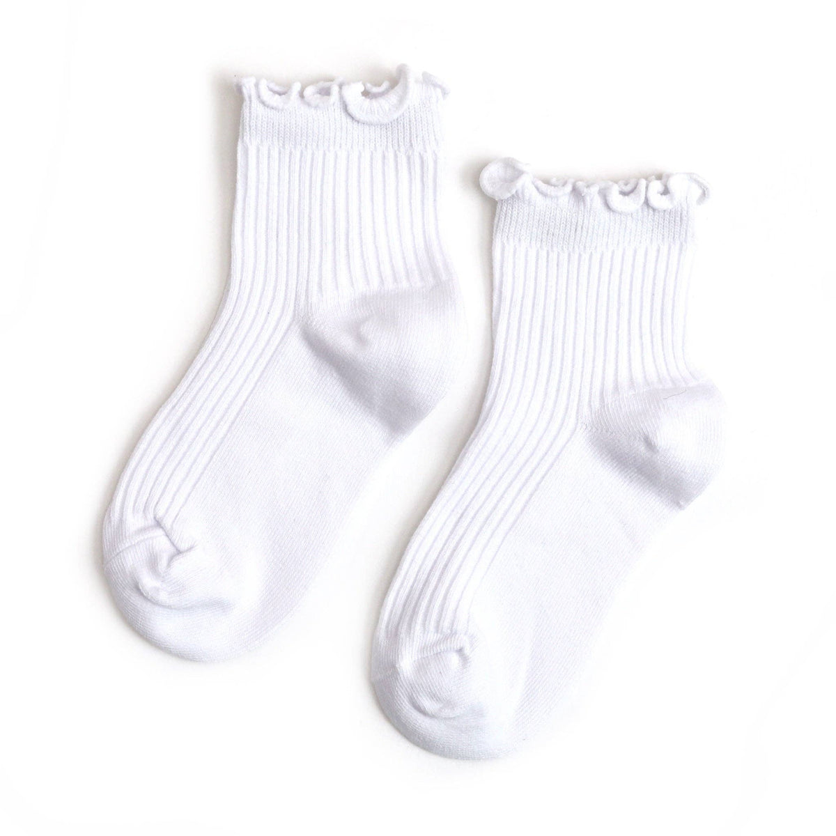 Ribbed Lettuce Trim Midi Socks: White
