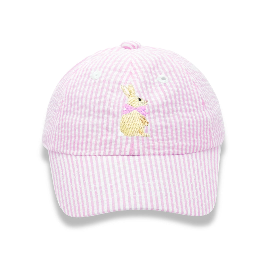 Bunny Bow Baseball Hat: Pink Seersucker