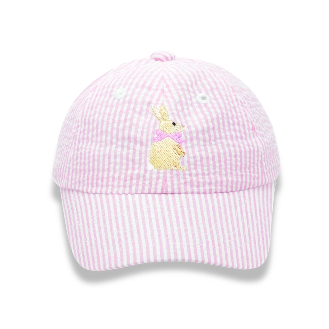 Bunny Bow Baseball Hat: Pink Seersucker