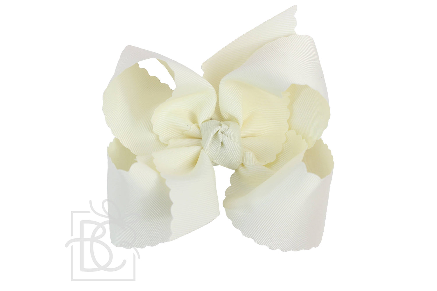 5.5&quot; Scalloped Edge Hairbow on Alligator Clip: Anitque White