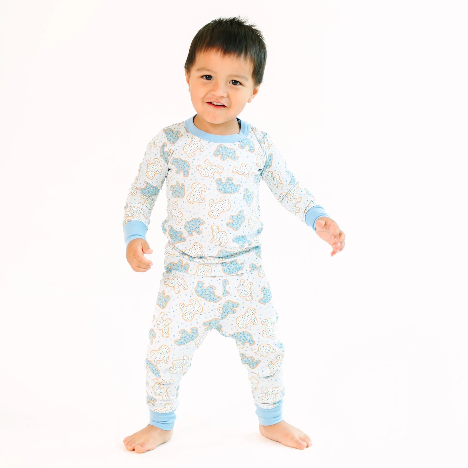 Animal Crackers Long Pajamas: Light Blue