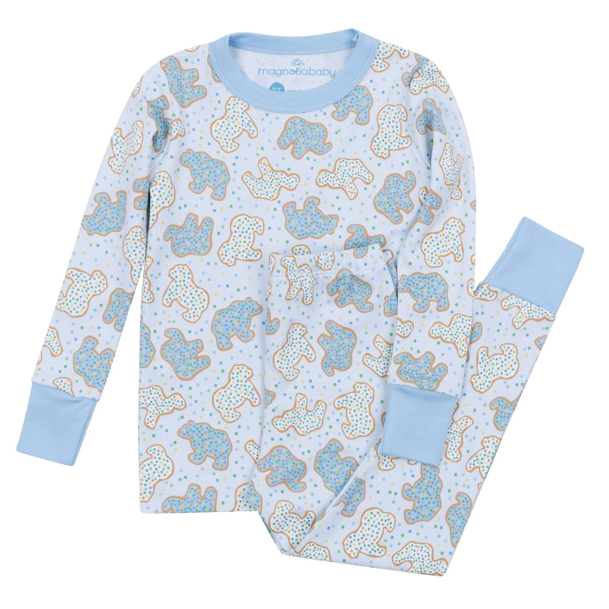 Animal Crackers Long Pajamas: Light Blue