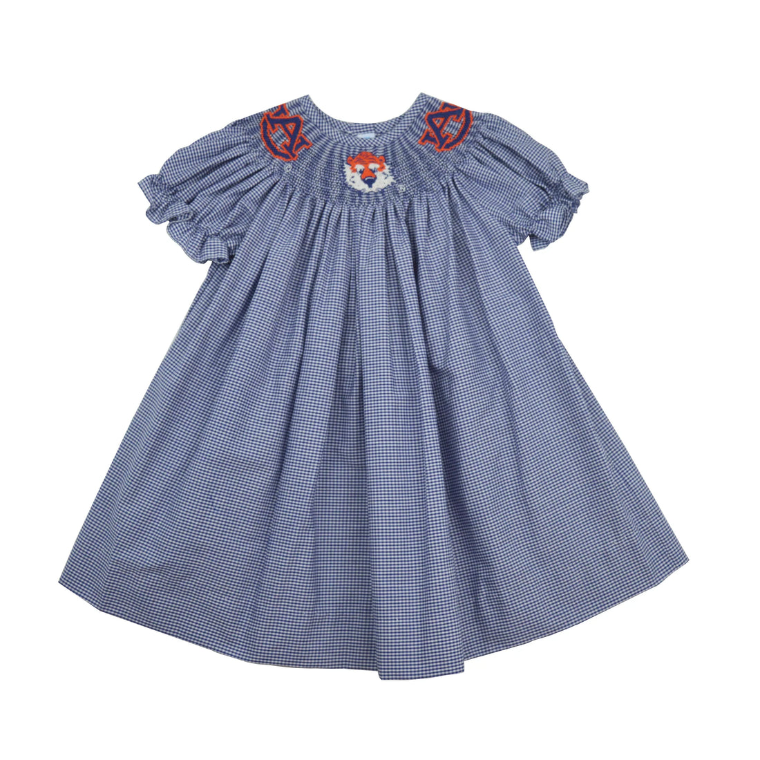 Navy Gingham Auburn Tigers Smocked Bishop Dress