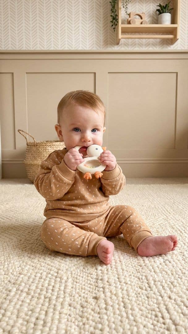 Bitzy Shake™ Silicone Teether with Rattle: Goose