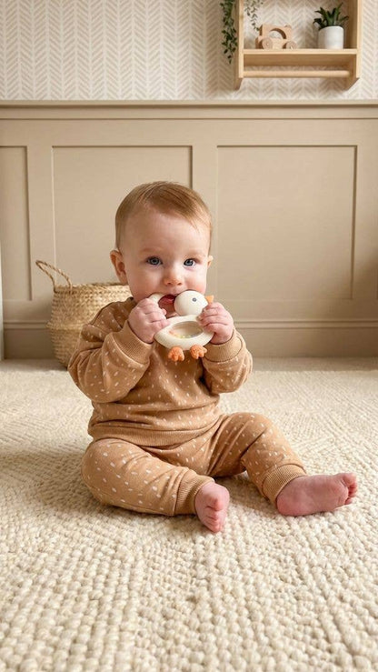 Bitzy Shake™ Silicone Teether with Rattle: Goose