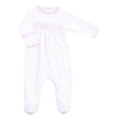 Gingham Dots Smocked Footie: Pink