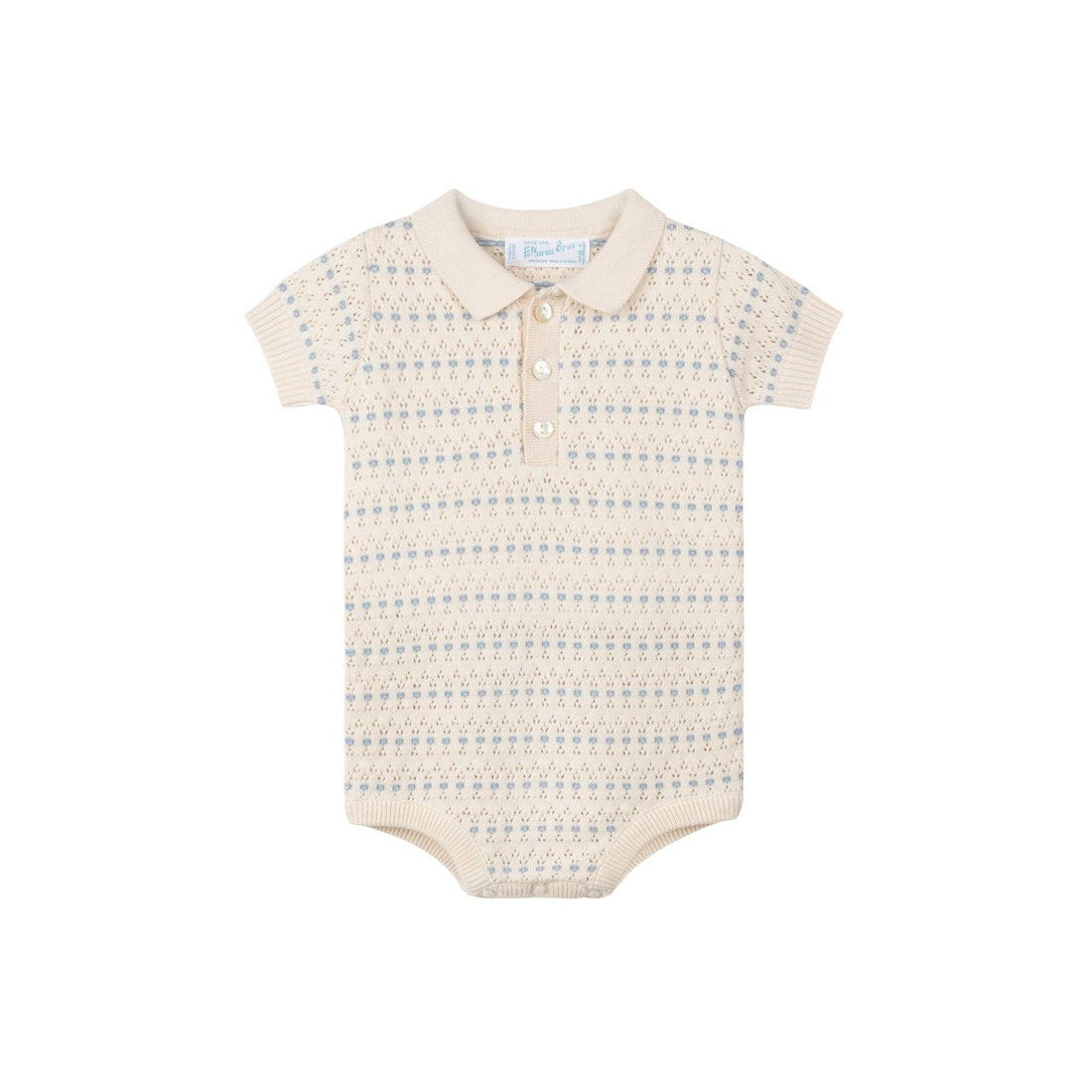 Boys Pointelle Jacquard Knit Romper: Ecru