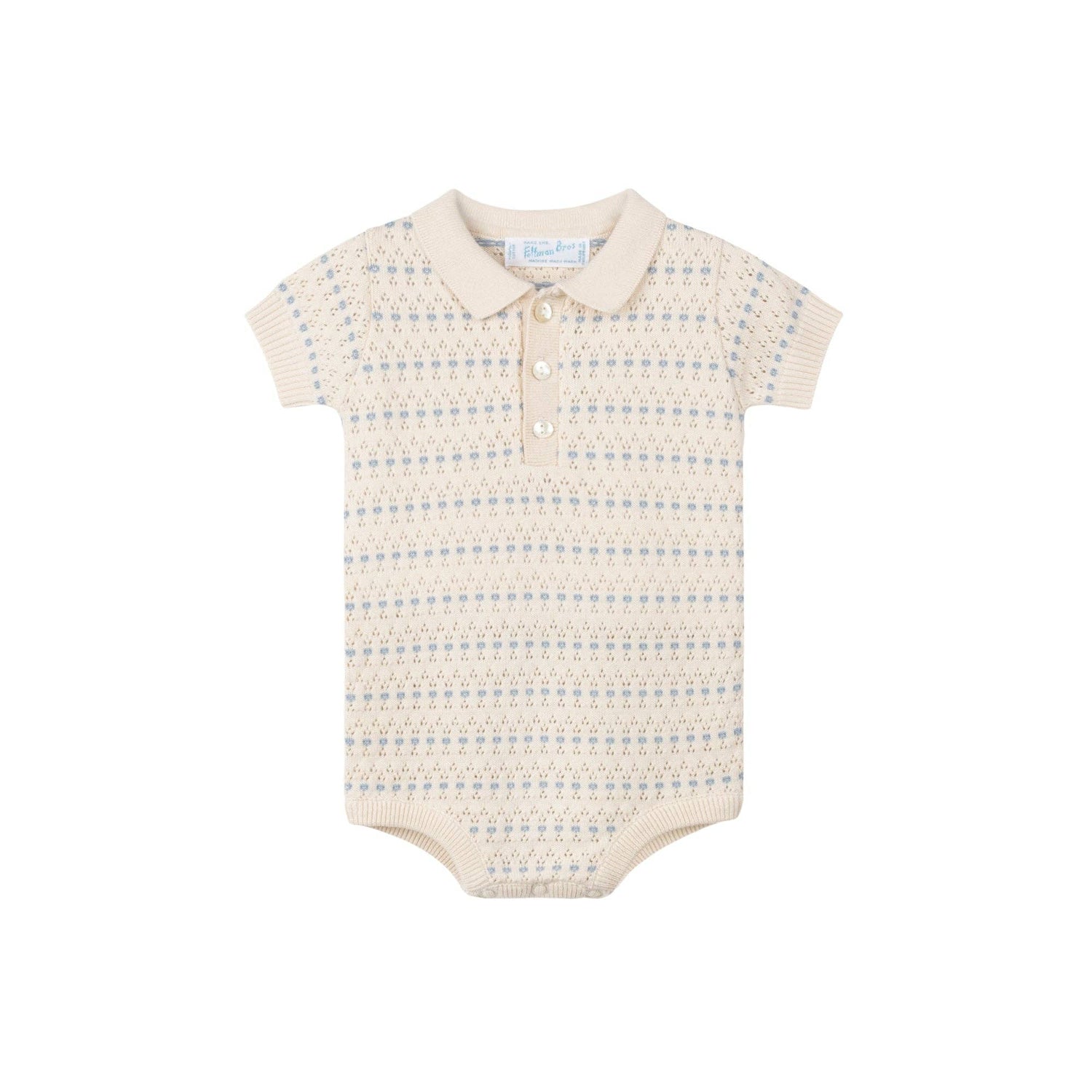 Boys Pointelle Jacquard Knit Romper: Ecru
