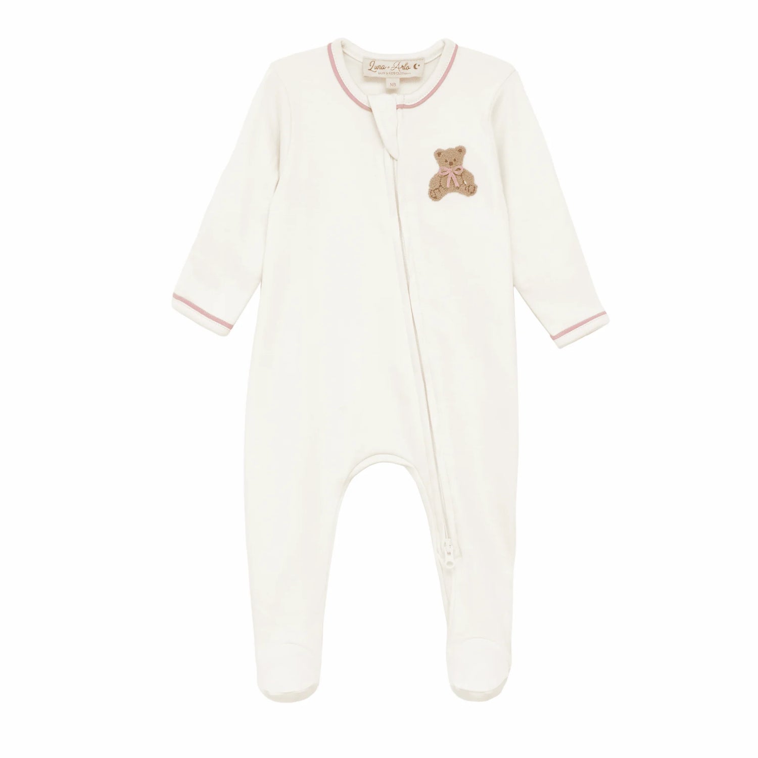 Bear Hugs Zip Footie: Dusty Rose