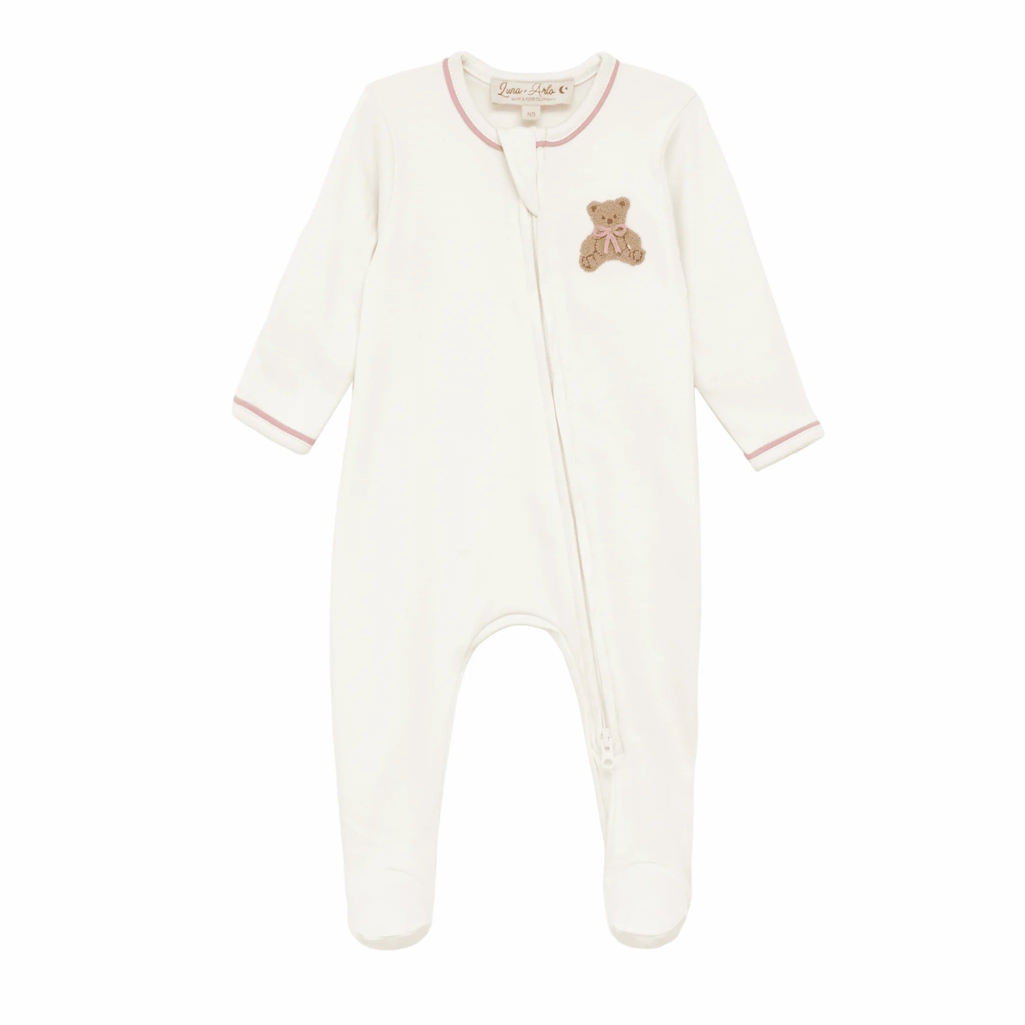 Bear Hugs Zip Footie: Dusty Rose