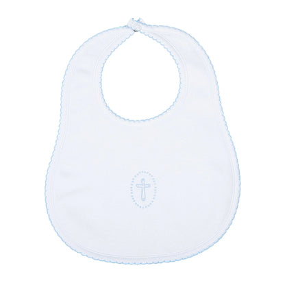 Blessed Embroidered Bib: Light Blue