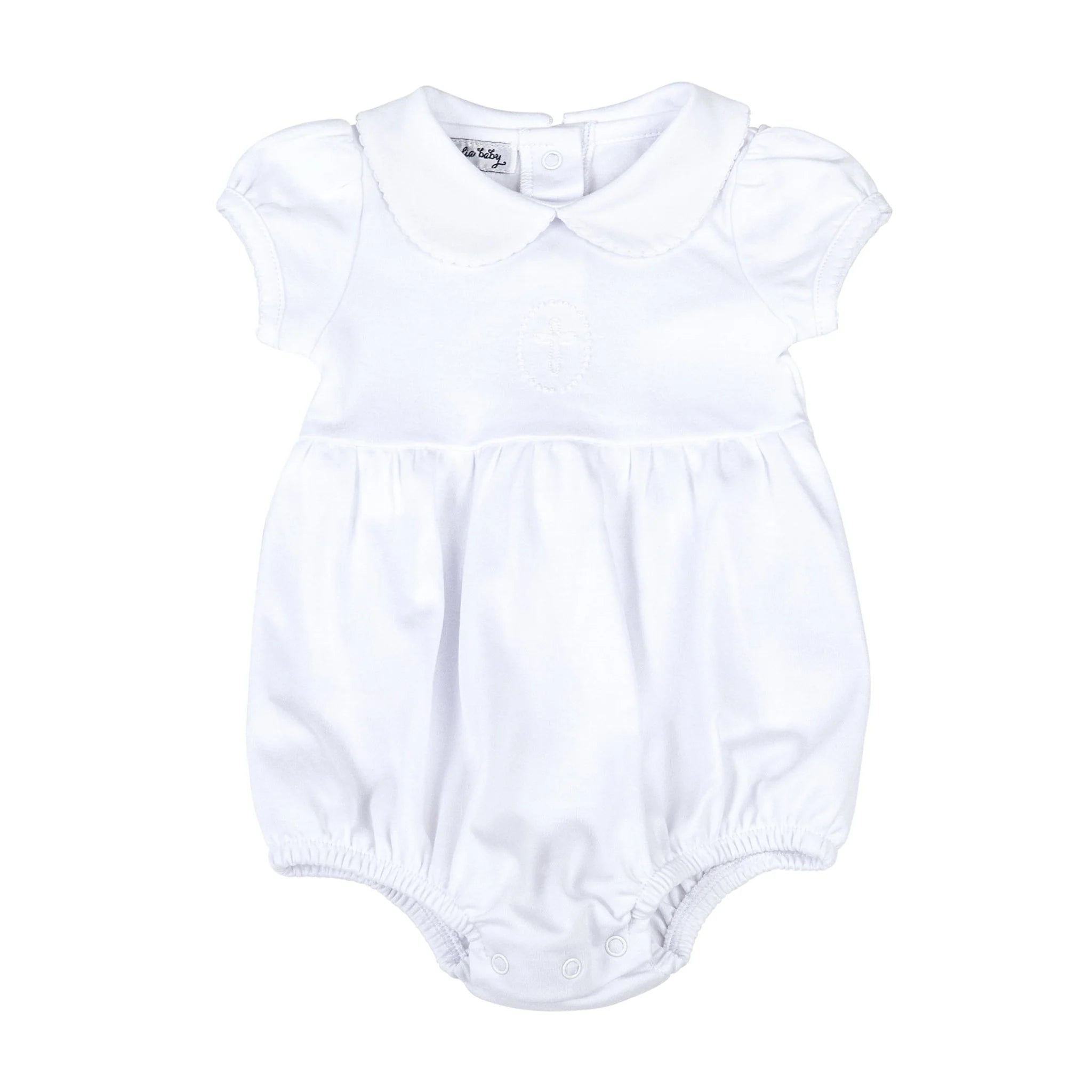 Blessed Embroidered Collared Boy Bubble: White