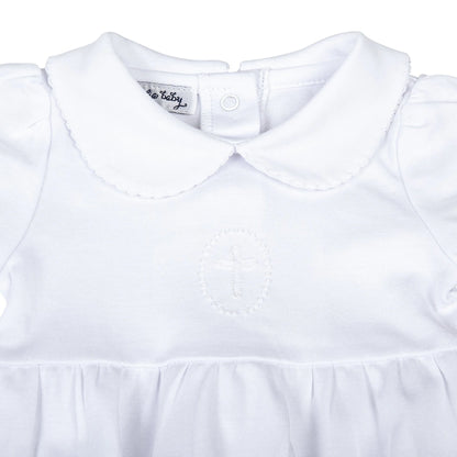 Blessed Embroidered Collared Boy Bubble: White