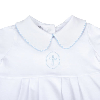 Blessed Embroidered Collared Bubble: Blue