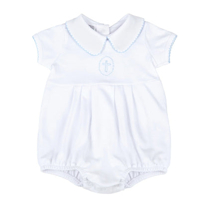 Blessed Embroidered Collared Bubble: Blue