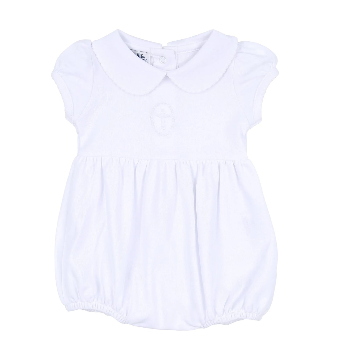 Blessed Embroidered Collared Girl Bubble: White