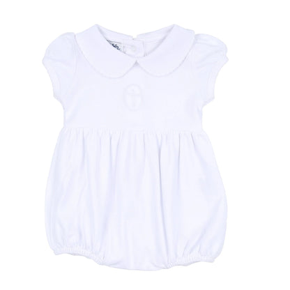Blessed Embroidered Collared Girl Bubble: White