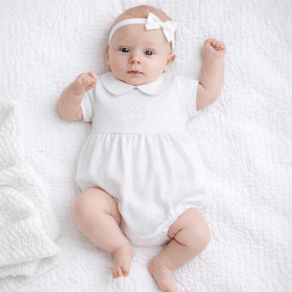 Blessed Embroidered Collared Girl Bubble: White