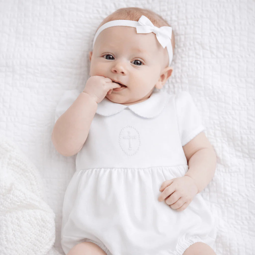 Blessed Embroidered Collared Girl Bubble: White