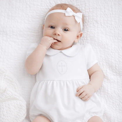 Blessed Embroidered Collared Girl Bubble: White