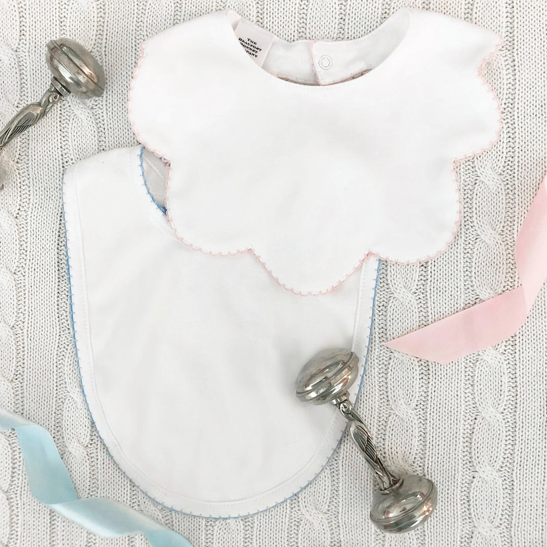 TBBC Bellyfull Bib: Worth Avenue White with Palm Beach Pink