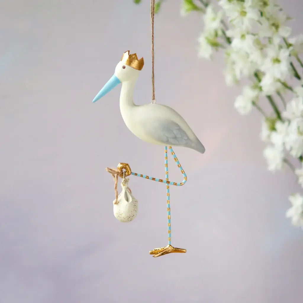 Glitterville 7&quot; Resin Royal Stork Ornament: Blue