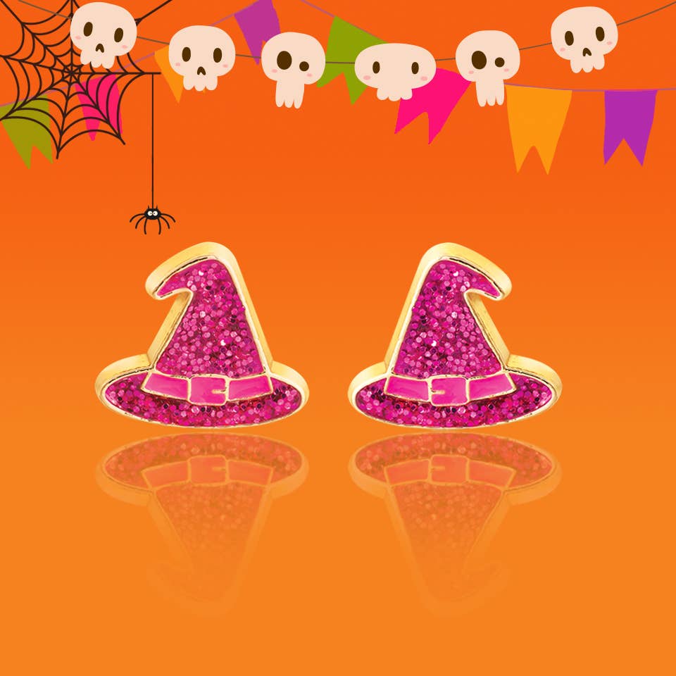 Halloween Glitter Witch Hat Stud Earrings