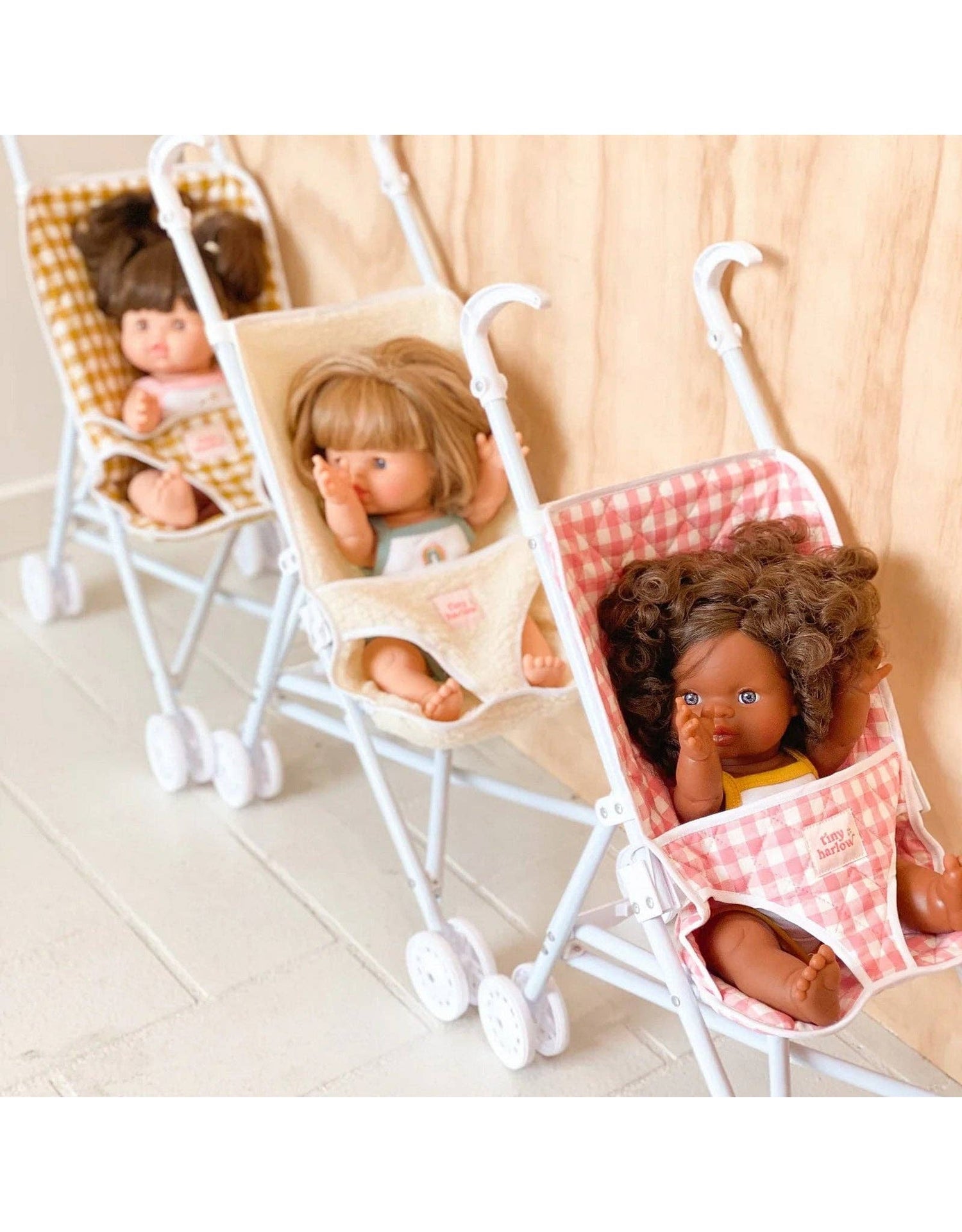 Pink Gingham Baby Doll Stroller