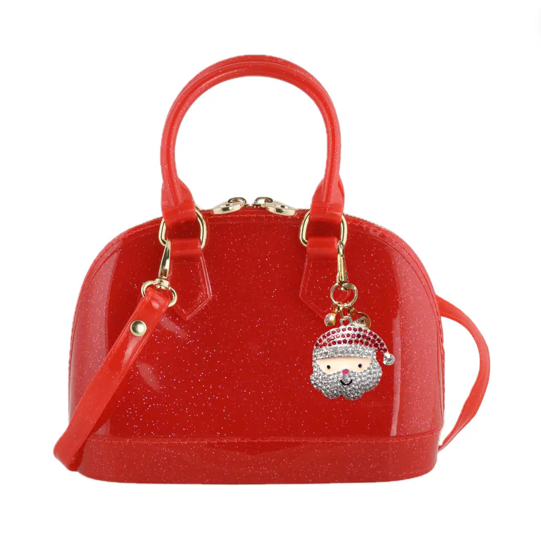 Cate Handbag: Red Sparkle with Jolly St. Nick Charm