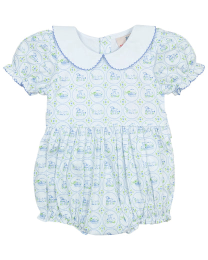 Easter Toile Smocked Baby Girl Bubble