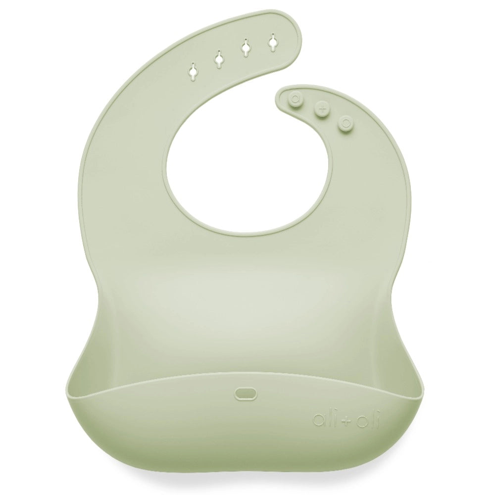 Silicone Roll Up &amp; Stay Closed Baby Bib - Light Sage