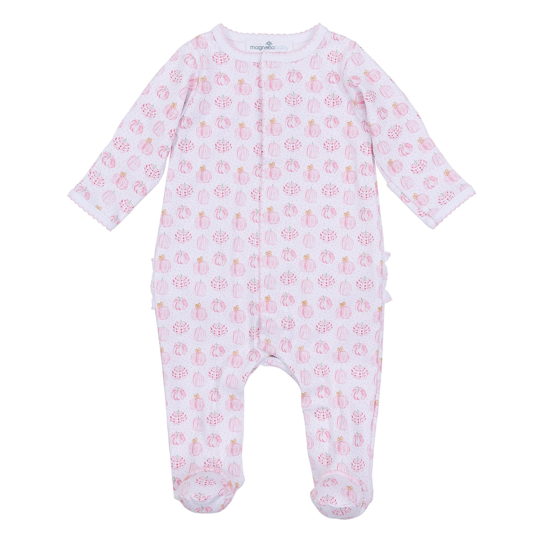 Precious Pumpkins Printed Ruffle Zipper Footie: Pink